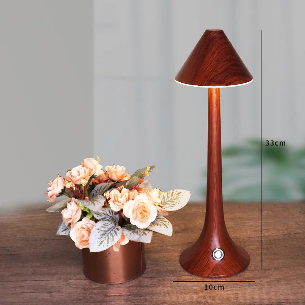 Lampe de Chevet Tactile Champignon en Bois Foncé