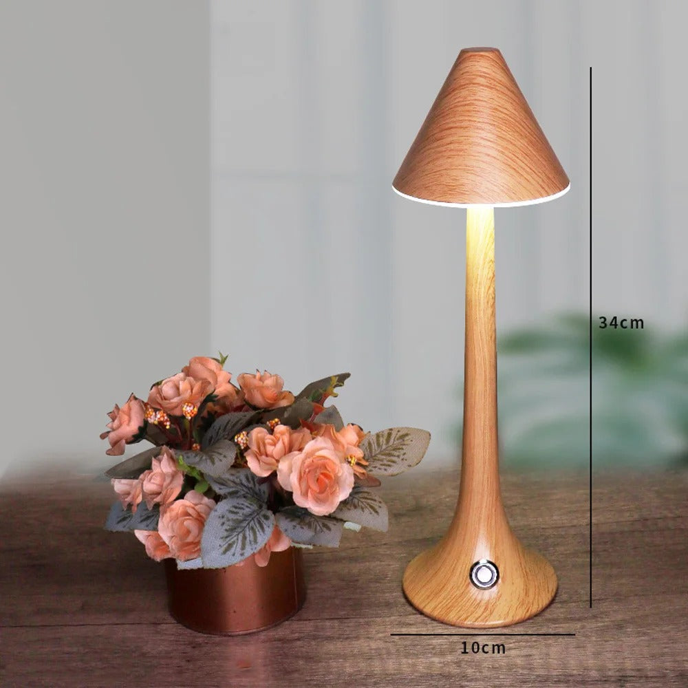 Lampe de Chevet Tactile Champignon en Bois Clair